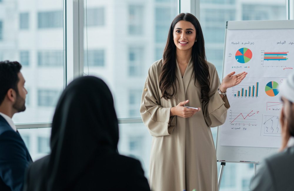 Create,A,Professional,Office,Scene,Of,A,Confident,Saudi,Woman